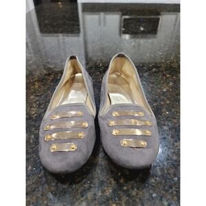 Zigi Soho Ballet Flats Shoes Womens Size 8M Taupe Suede Gold Metal Plate Slip On